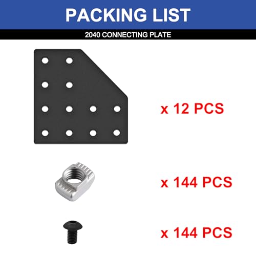 Image of 12pcs Black 2040 Aluminum Extrusion Joint Plate Connector Corner L Bracket 12-Hole 2040 V Slot Hardware T Slotted Accessories With T Nuts and Screws For Aluminum Profile 3D Printer Frame Part