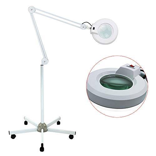 Preisvergleich Produktbild LED Lupenleuchte HaroldDol Arbeitsplatzlampe Kosmetiklampe Dimmbar Tischklemme Lupe Lampe 8-fache 22W mit Ständer und Rädern für Kosmetikerinnen, Stickerinnen, Zahnärzte, Nageltechniker und mehr