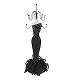 Mozlly Doll Jewelry Holder in Sequin Ruffle Gown Gown, 10 inch Fashionable Unique & Stylish Mannequin Stand, Metal Hanger Organizer, Girls & Women Double Tier Tower Accessory Rack - Black
