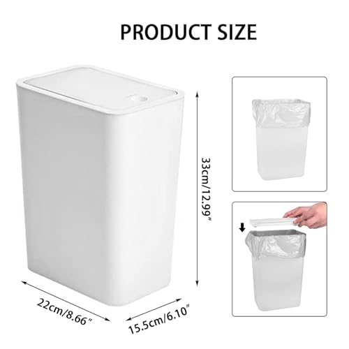 Papelera pequeña blanca con tapa para dormitorio y hogar de formato slim 3
