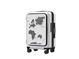 TRVLD World Map Carry-On Suitcase – Mark Your Travels, Expandable Hardside Luggage with USB Charging, Laptop Pocket, Water Bottle Holder & TSA Lock (Airline Approved, White)