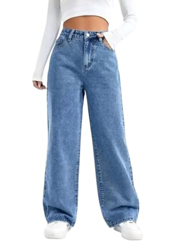 Image of Glossia Denim Baggy Jeans for Women | Stretchable High Waist Straight Fit Jeans for Women | High Rise Stretch Denim | Loose Fit Plus Size Denim (Sizes - 24 to 44) WJ71-1205-$