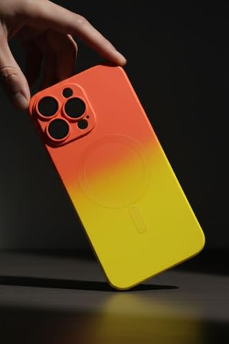 Image of amazon basics Gradient Mag-Safe Case for iPhone 16 Pro Max | Soft Silicone Shockproof Cover with Camera Protection | Slim Lightweight Design | Smooth Touch & Durable - Orange & Yellow