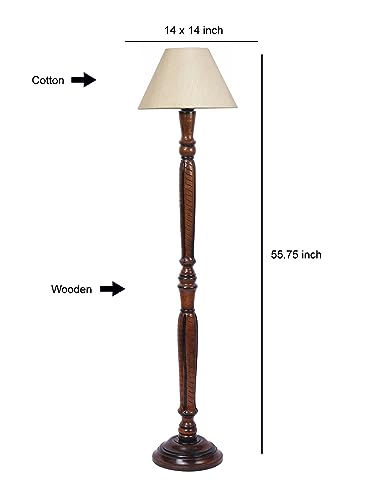 Image of Devansh Off-White Cotton conical Wooden Floor lamp -16