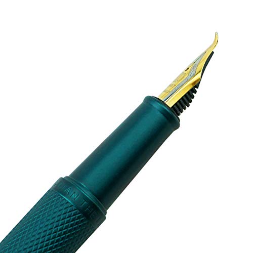 Image of Asvine Dark Green Fude Pen, Bent Nib Fountain Pen Calligraphy (Fine to Broad) with Converter and Metal Pen Case Set