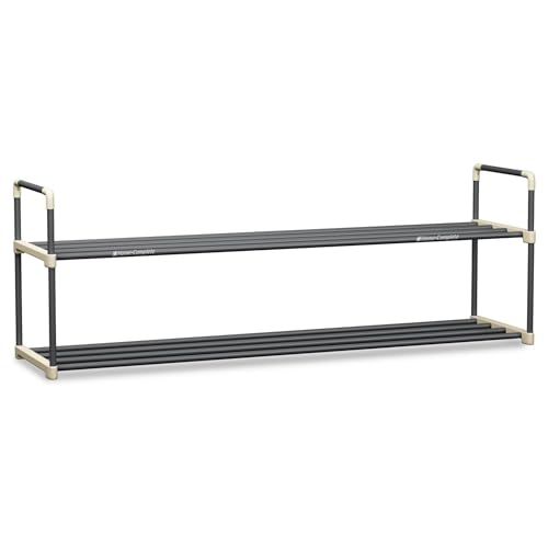 Shoe Rack - 2-Tier Shoe Organizer for Closet, Bathroom, Entryway - Shelf Holds 10 Pairs Sneakers, Heels, Boots by Home-Complete (Gray)