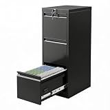 FairyLee Aktenschrank mit Schloss 3-Schubladen A4/Letter-geeignet Schwarz