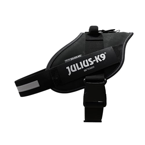 IDC Powergeschirr, XL, Schwarz - Reflektierendes Hundegeschirr mit Logo-Feld, verstellbar, atmungsaktiv, Bewegungsfreiheit, Oeko-TEX Zertifiziert, für kleine, mittlere & große Hunde