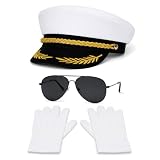 wuqyehr 3-Teiliges Kapitänsmütze Set für unisex, mit Brille und Handschuhen