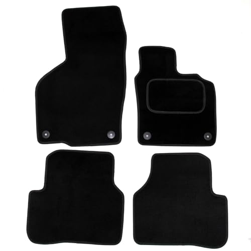 Image of Actiasmat - Custom Fit Black Carpet Car Floor Mats for VW Passat B6/B7 2005-2015 | 4 Piece Set with Round Clips