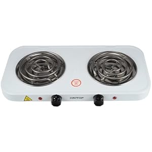 HAITOP Countertop Burner Electric Double Burners 2000 Watts Electric Hot Plate Temperature Controls Power Indicator Lights Easy to Clean