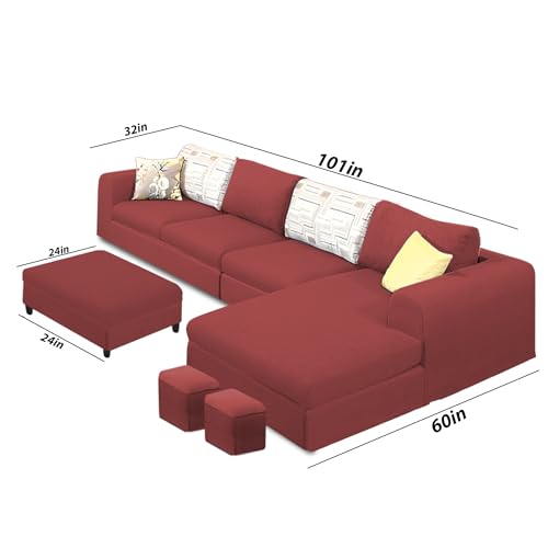Image of Koza RHS 8 Seater L Shape Sofa Set with Center Table for Living Room (Maroon Fabric) Premium Fabric Sofa