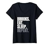 Damen Brooks Eat Sleep Repeat, Nachnamenbücher, Brooks Nachname T-Shirt mit V-Ausschnitt ...