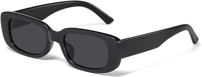 Eymen I Kendall jenner Retro Rectangle Sunglasses for Women Men Small Square Frame Trendy Y2K 90’s Black Sunglasses