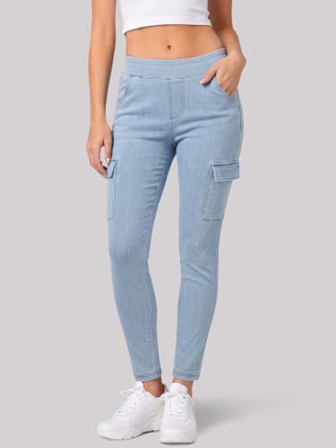 Fisoew Womens Skinny Cargo Jeans High Waisted Denim Pants Flap Pocket — view 4