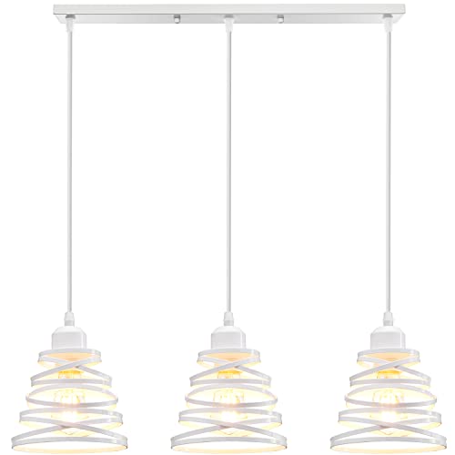 iDEGU 3 Lumières Suspension Luminaire Rétro Créatif Lustre Plafonnier de Design à Spirale en Cascade Vintage Métal E27 Lampe Suspension Industrielle pour Salon Salle à Manger, 15cm (3 Lampes Blanc B)