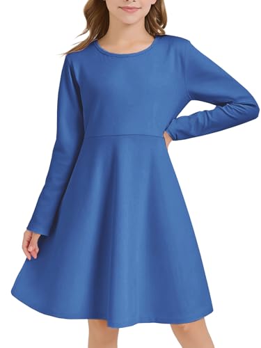 Girls Long Sleeve Skater Dress Kids Fall Crewneck Holiday Party Dresses with Pockets