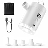【2025革新版】エアーポンプ 電動ポンプ 電動エアーポンプ 空気入れ・空気抜き【過熱保護＆ライト付き＆LCD表示】USB充電式 超軽量 大容量バッテリー 5種類ノズル付き 連続使用可能1時間 インフレーターマット 浮き輪 プール ゴムボート エアベット ビニールブール 真空圧縮袋などに適用 (White)