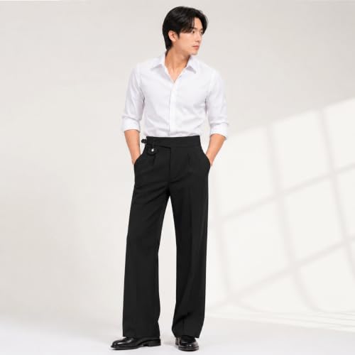Generic Men's Gurkha Pants Wide Leg Trousers High Waist Pleated Black - Image 3