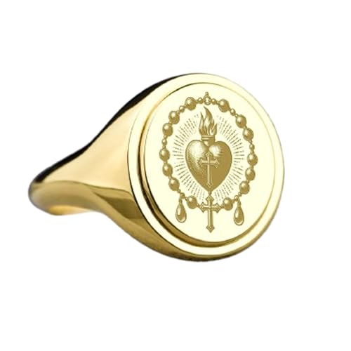 Chevalière ovale Sacré-Cœur argent 925 et bague plaquée or LKDR_0395