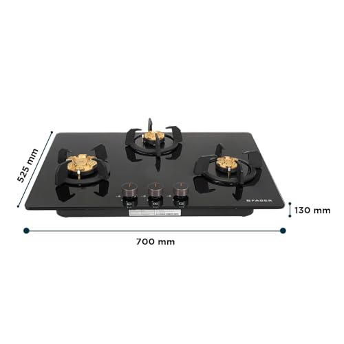 Image of Faber 3 Burner 70cm Hobtop|Auto-Ignition|Metal Knobs|Cast Iron Pan Support |Hob /Cooktop Hybrid| Black Glass Finish|5Yr Warranty on Glass,Valve & 2Yr on Burner by Faber|HOB PRIME HT703 CRS BR CI AI IN