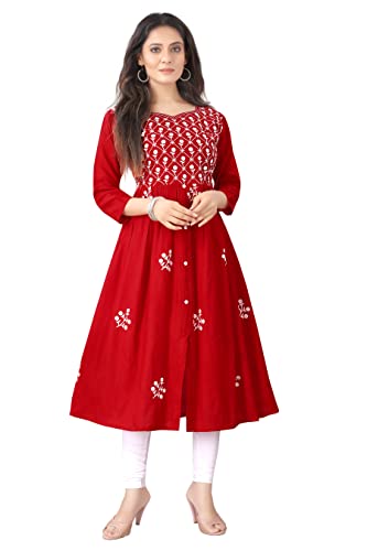 Image of KrazzyKudy Women's Rayon Embroidered Flared Kurtis