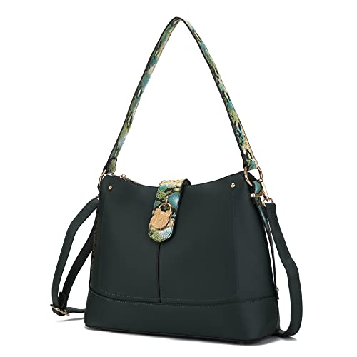 Image of MKF Collection Shoulder Bag for Women, Vegan Leather and Faux Snake Trim, Fashion Hobo Handbag Messenger Purse