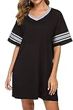 Vslarh Women's Nightgown, Cotton Sleep Shirt V Neck Nightshirts Short Sleeve Loose Comfy Pajamas Dre