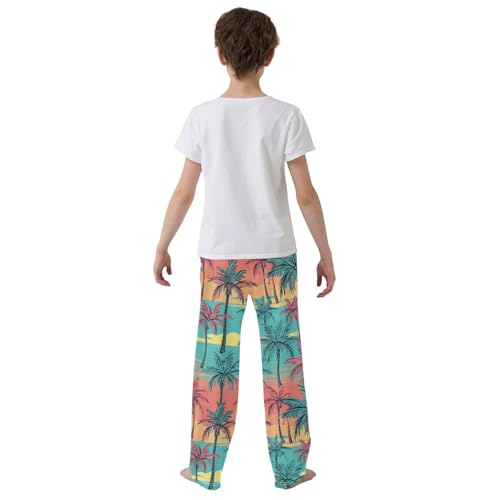 ZZXXB Colorful Palm Tree Boys Long Pants Soft Trousers Elastic Waist Kids Lounge Bottoms with Pockets S-XL3