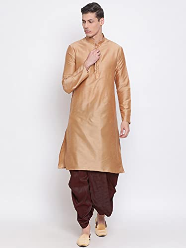 Image of VASTRAMAY Men's White Silk Blend Readymade Elastic Traditional Dhoti - Comfortable Pre-Stitched Dhoti for Weddings, Festivals, and Special Occasions