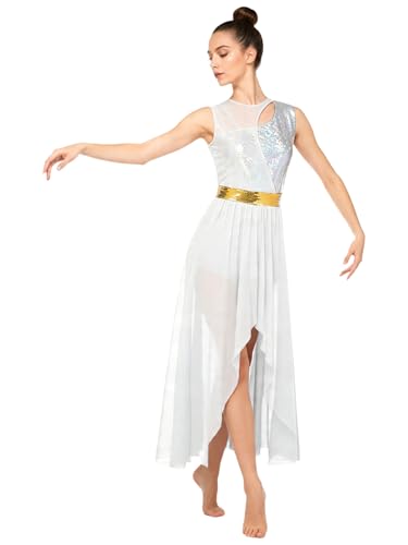 Robe de danse lyrique asymétrique haut de gamme avec ceinture paillettes