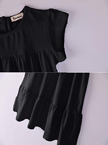 Image of Youwon Girls Dress Short Sleeve Solid Color Tunic A-Line Tiered Swing Dress 2-6 7-16