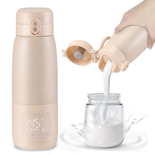 Calentador Biberones Bebé Portátil, Calienta de Leche 500 ml para Coche con Control de Temperatura, para Viajes, al Aire Libre, en Casa, Calentamiento Rápido, Temperatura Regulable 37°C a 55°C(Rosa)