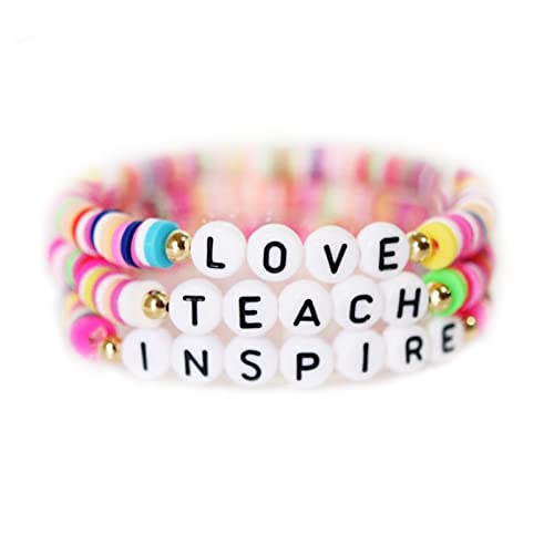Beaded Teacher Bracelet for Women Teacher Appreciation Gifts Bracelet Love Teach Inspire Beaded Teacher Bracelets Appreciation Gifts