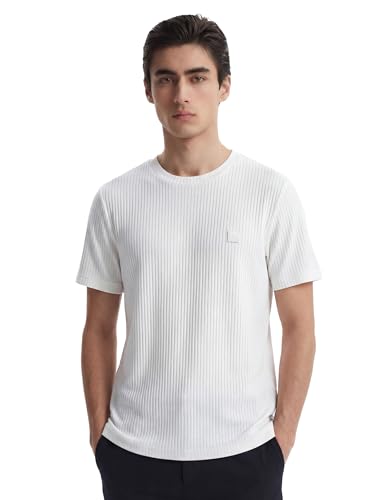 Image of DAMENSCH Men's Striped Texture, Cotton-Rich Comfort, Regular Fit, Solid Colours Striped T-Shirts