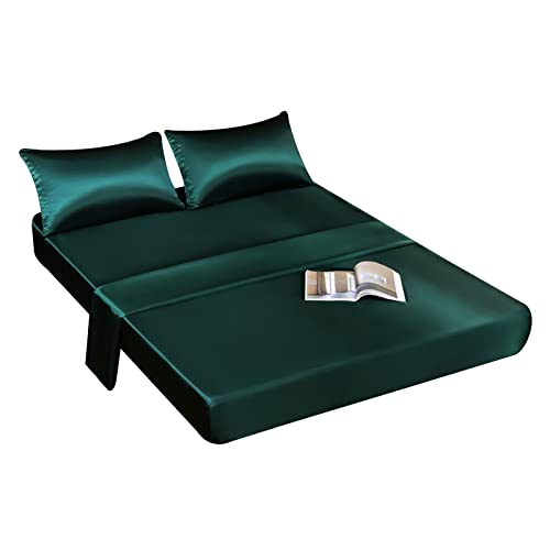 Odot Sabanas Bajeras de Saten - 1 Sabanas Bajeras Ajustables, 1 Sábana Encimera y 2 Fundas de Almohada - Elástica, Altura 36~40cm, para Individual Matrimonial (180x200x40cm,Verde)