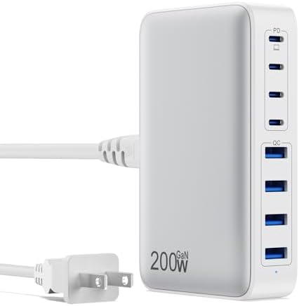 USB C Charger 200W USB C Charger Block,Upgraded GaN III 8-Port Fa...