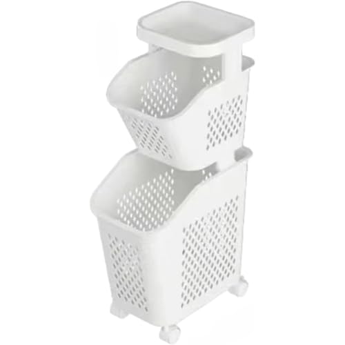JBJSHHYランドリーバスケット スリムランドリーカート スタッキングバスケット ランドリーワゴン 2/3/4段 大容量 キャスター付き 洗濯かご ランドリーラック 組立式 浴室 洗濯 収納 収納バスケット 取り外し 隙間収納 (ホワイト[二層+収納テー
