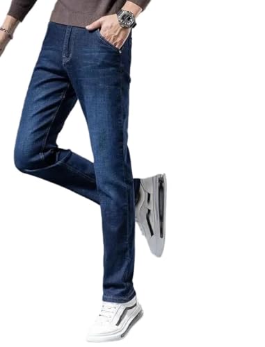 Men's Thickened Fleece Straight-Leg Jeans, Business Casual Plus-Size Warm Cotton Trousers
