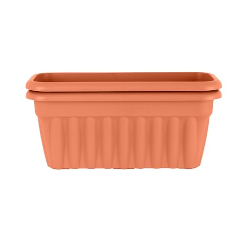 Wham Vista 2 x 60cm Rectangular Plastic Garden Troughs | 100% Recycled Plastic | Weather Resistant & Lightweight | Indoor & Outdoor Use | Drainage in UK - Terracotta