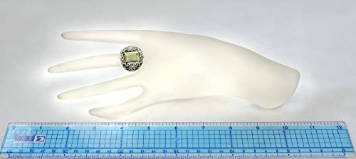 Image of Sterling Silver 925 Ring Genuine GEMS Octagon 16X12 mm 11 Cts Rhodium-Plated Finish Baroque Style
