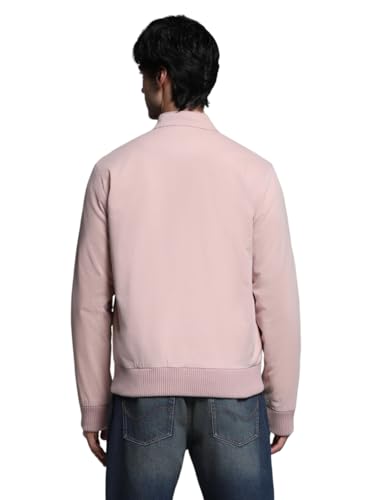 Image of Jack & Jones Men's Mock Collar Solid Cotton Casual Bomber Jacket, Standard Length