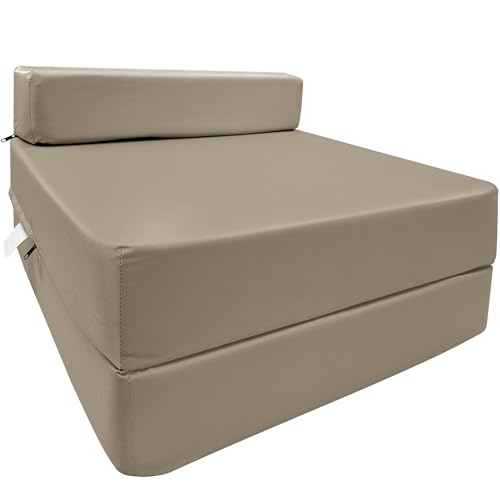 iSTYLE MODE BETTER HOME CHOICE Fold Out Single Z Bed Futon Sofa Chair | Comfortable Fold Out Sofa Mattress | Ergonomically Designed for Guests | Lightweight & Stylish (Beige)