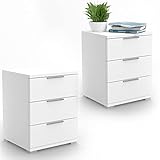 malm nachttisch grau kompaktes Format VICCO Nachtschrank 2er Set Kommode Nachttisch Schrank Schublade Ablage Schlafzimmer (Weiß)