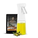 Elevaire Pulverizador Aceite Spray | Aceitera Cristal | Dispensador de Aceite 240 ml | Dosificador Spray Parejo para Freidora de Aire | Incluye ebooks de Recetas Cocina | Accesorios Air Fryer | Blanco
