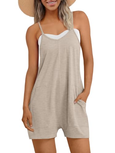 AUTOMET Womens Rompers Jumpsuits Summer Vacation Beach Outfits 2025 Shorts Overalls Jumpers Loose Casual Soft Fashion Maternity Clothes BeigeGrey L