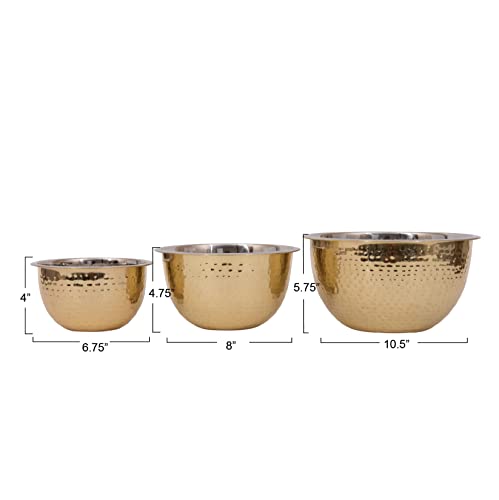 Transitional Hammered Stainless Steel Bowls, Gold Finish, Set Of 3 Sizes #TOP3