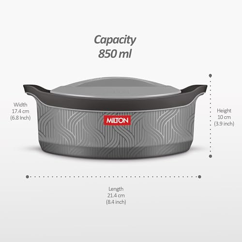 Image of MILTON Evoke 1000 PU Insulated Inner Stainless Steel Casserole, 850 ml, Grey, BPA Free, Food Grade, Hot and Cold, Easy to Carry, Easy to Store, Chapati, Roti, Curd Maker