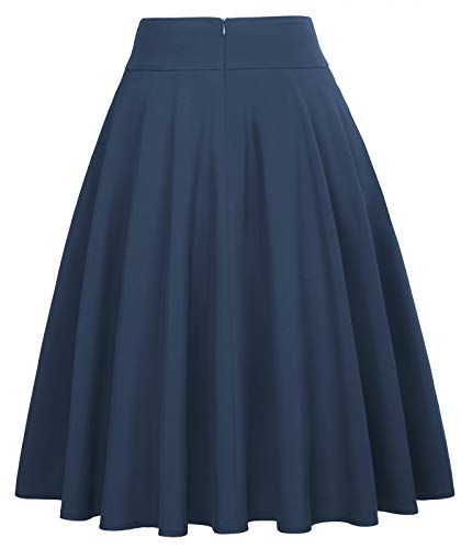 Dark Blue Skirts For Women Ladies High Waist Pleated Skirt With Belt Size M #TOP1