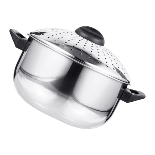 LOORGVEL Olla de Acero Inoxidable Colador Incorporado y Tapa Ligera, Apta para Hervir Pasta y Preparar Sopas Hogar, Diseño Portátil 9.25X6.69X5.90In